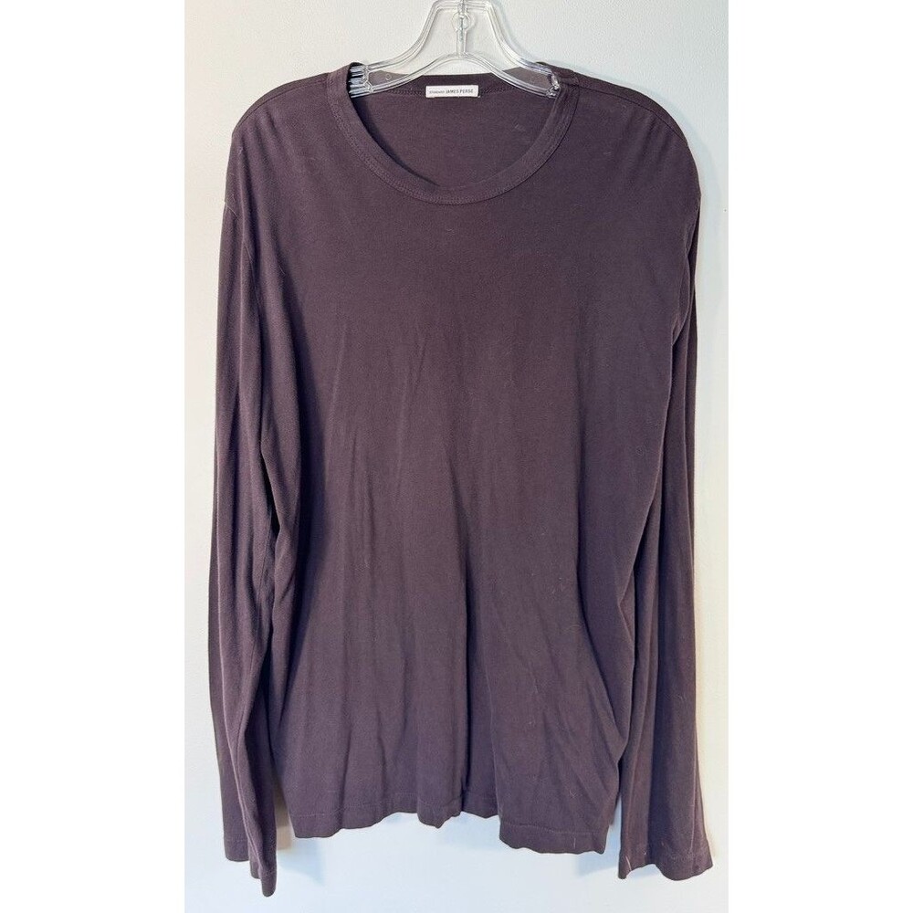 James Perse Mens Long Sleeve Crew Neck Purple Brown T-shirt Large